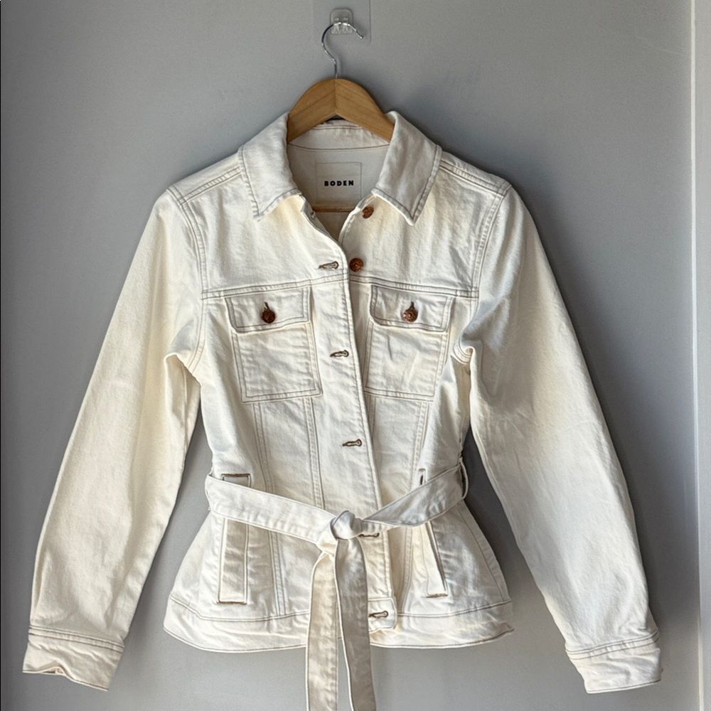 BODEN Ivory Belted Denim Jacket - Picture 2 of 10
